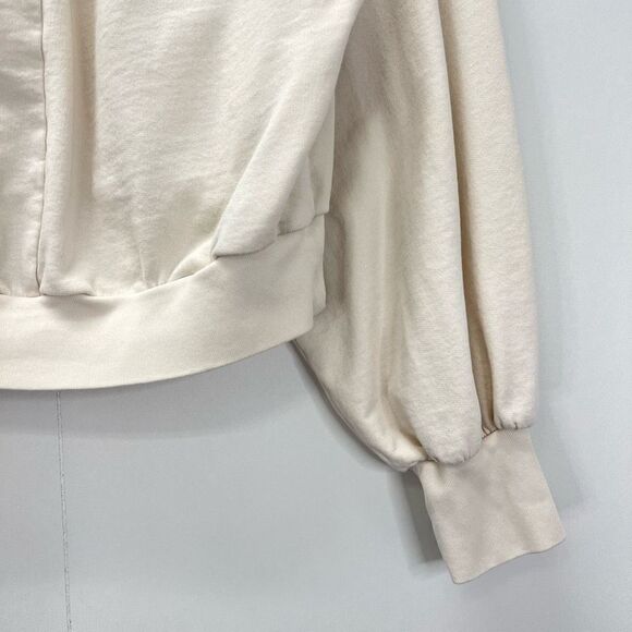 Frame Women’s Large Gathered French Terry Cotton Crewneck Sweater Ivory Bone - Picture 7 of 15